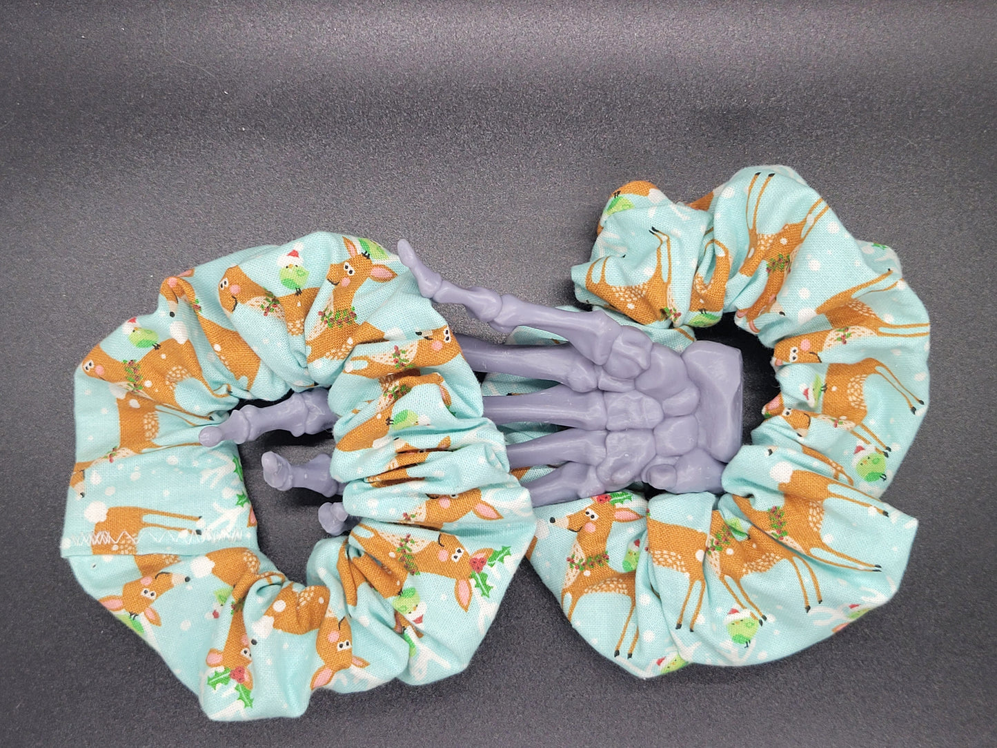Reindeer Christmas Themed 100% Cotton and Elastic Hair Tie Scrunchie