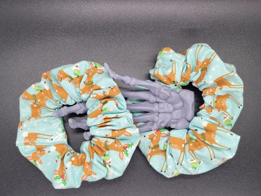 Reindeer Christmas Themed 100% Cotton and Elastic Hair Tie Scrunchie