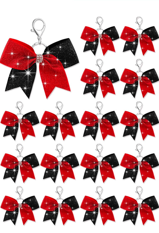Purse Charm Black and Red Glitter Cheer Bow Style Rhinestone Clip
