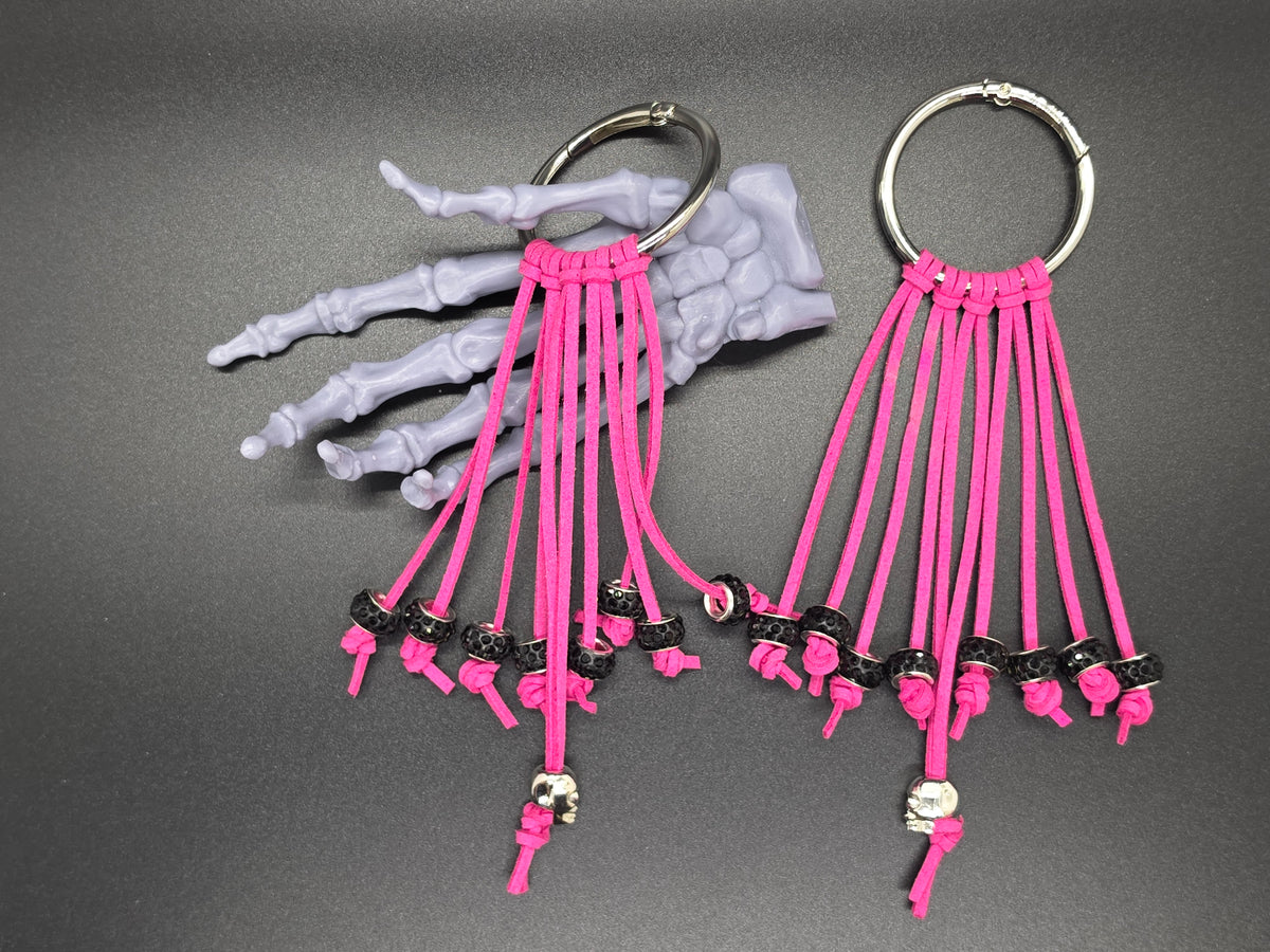 Hot Pink Western Gothic Boot Skull Fringe Bag Charm Key Chain Clips