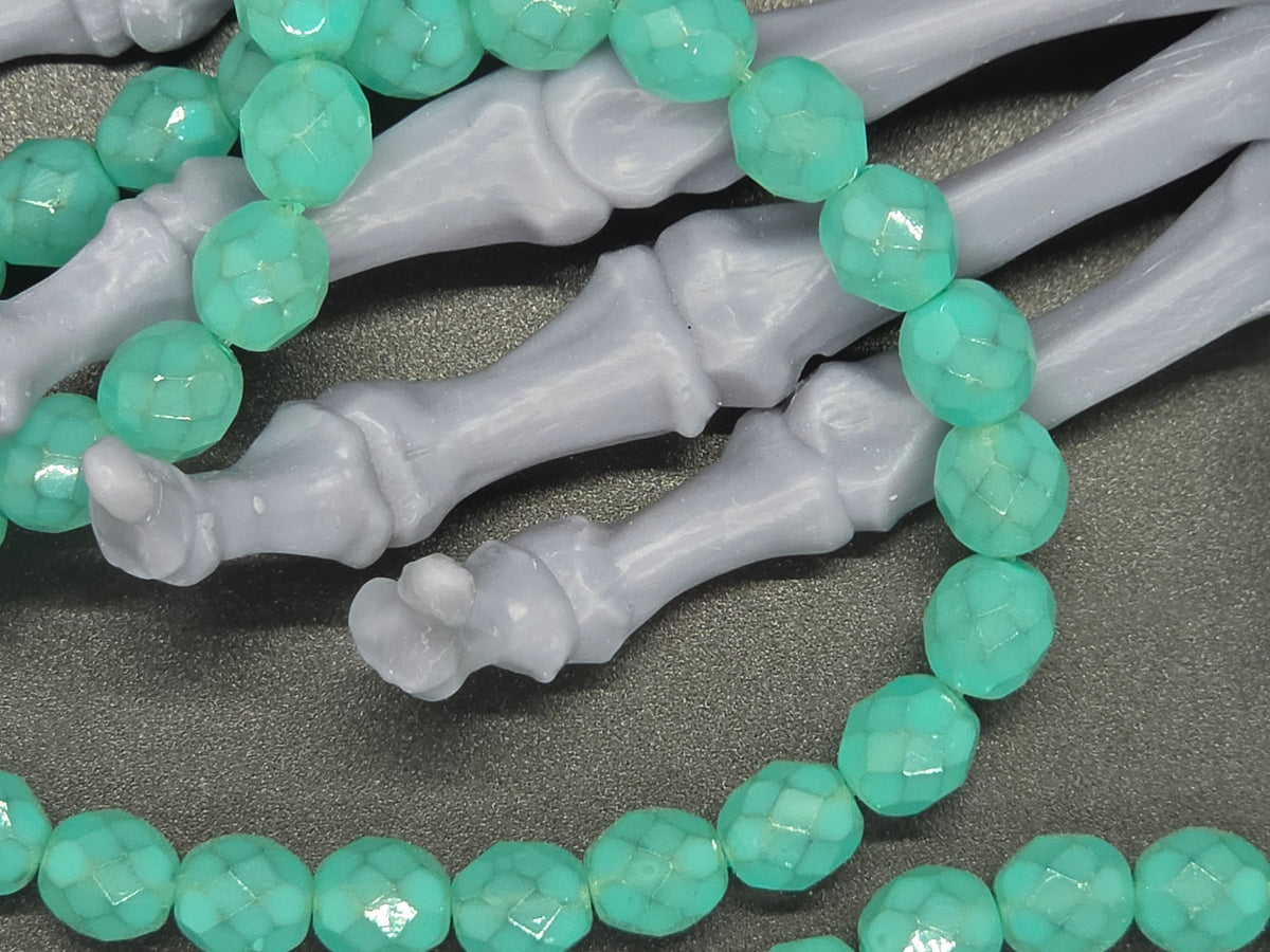Vintage Czech Glass Stretch Bracelet 8mm Aqua Light Green Opal