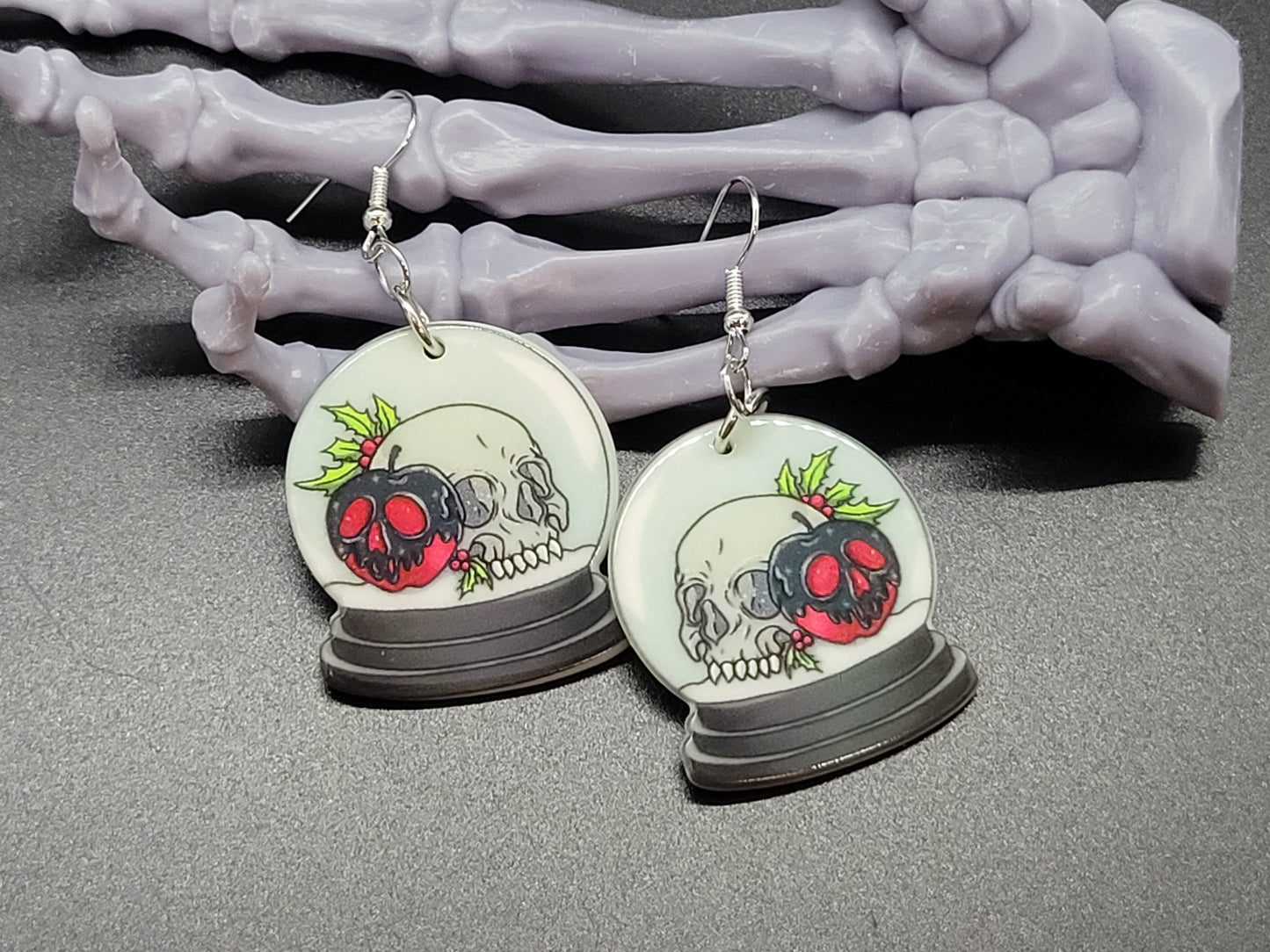 Christmas Skull Snowglobe Acrylic Earrings