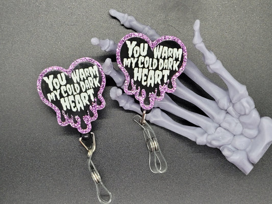 Purple Glitter Acrylic Badge Reel Heart Melt