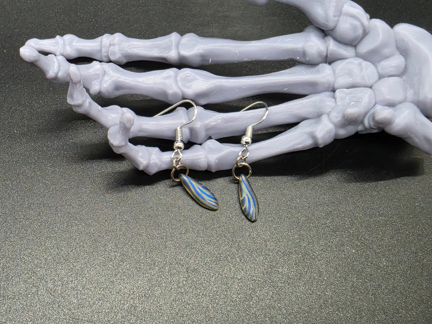 Dainty Uranium Glass Drop Earrings Etched Fairy Wing Drop 12
