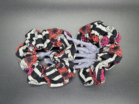 Vintage Floral Stripe Cotton and Elastic Hair Tie Scrunchie