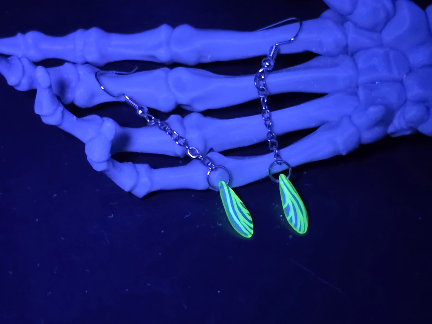 Dainty Uranium Glass Drop Earrings Chain Etched Fairy Wing Drop 12