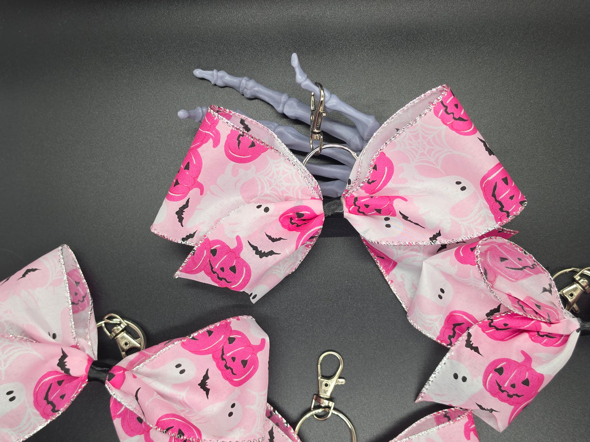 Halloween Pink Pumpkins Purse Charm Cheer Bow Style Clip Handmade