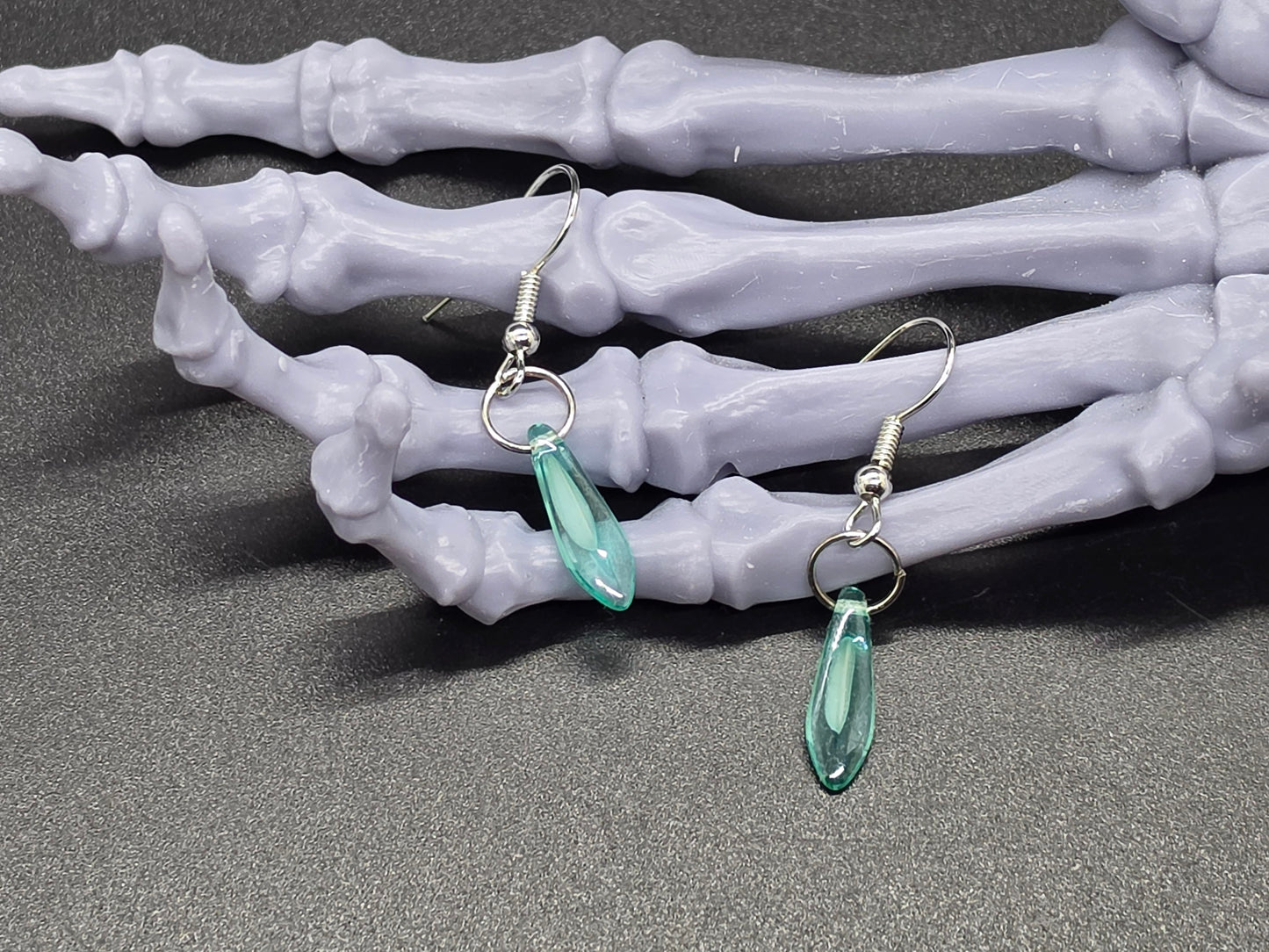 Dainty Uranium Glass Drop Earrings Blue Givre Drop 6