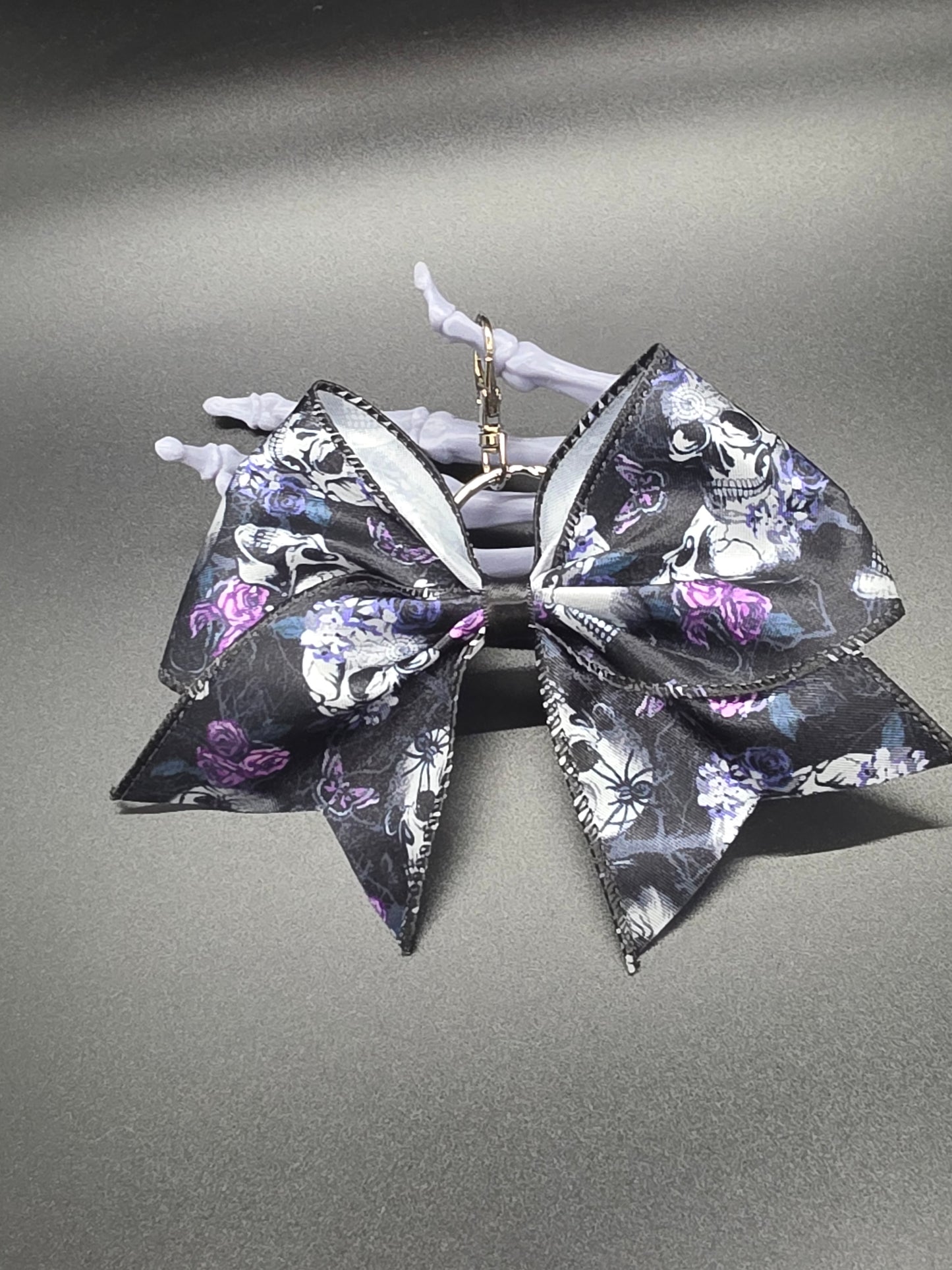 Halloween Purple Skulls Purse Charm Cheer Bow Style Clip Handmade