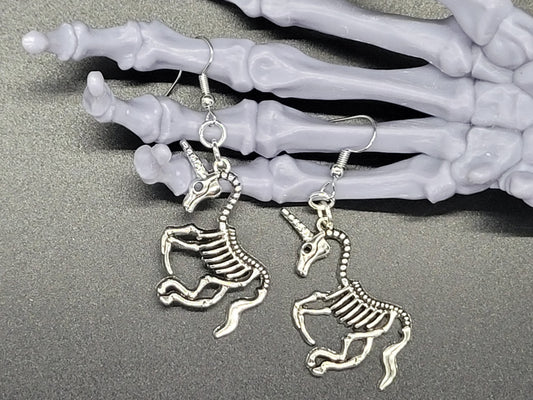 Unicorn Skeleton Bones Metal Earrings Valloween