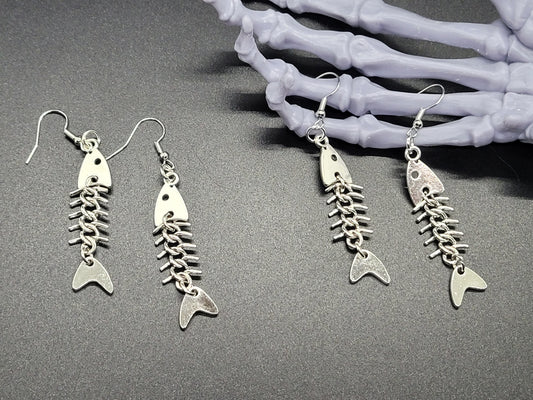 Fish Bones Metal Earrings Valloween