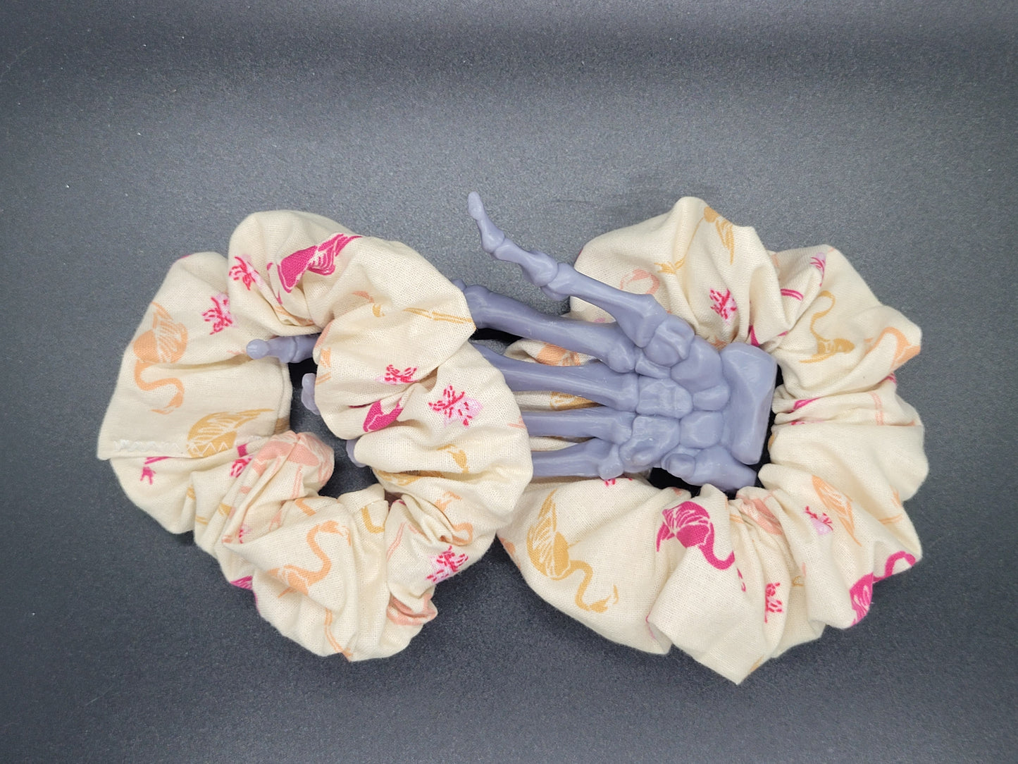 Tan Flamingos Cotton and Elastic Hair Tie Scrunchie