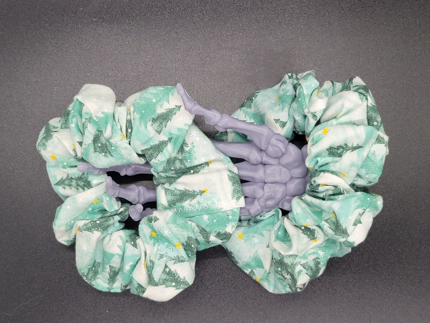 Green Trees Christmas Themed 100% Cotton and Elastic Hair Tie Scrunchie