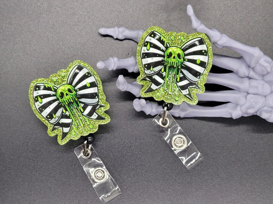 Green Glitter Acrylic Badge Reel Bow