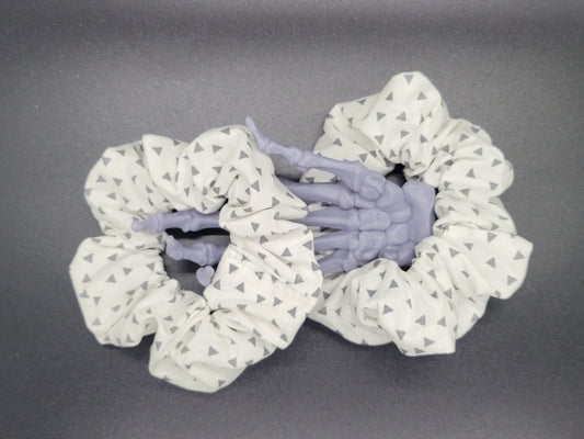Grey Geometric 3 Cotton and Elastic Hair Tie Scrunchie