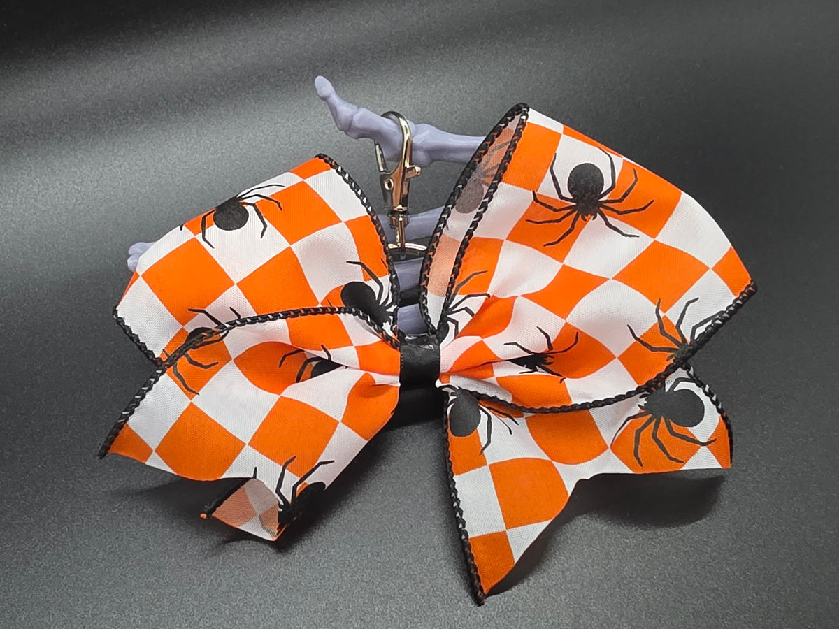 Halloween Spider Check Purse Charm Cheer Bow Style Clip Handmade