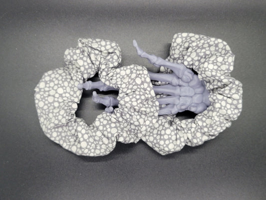 Grey Geometric 2 Cotton and Elastic Hair Tie Scrunchie