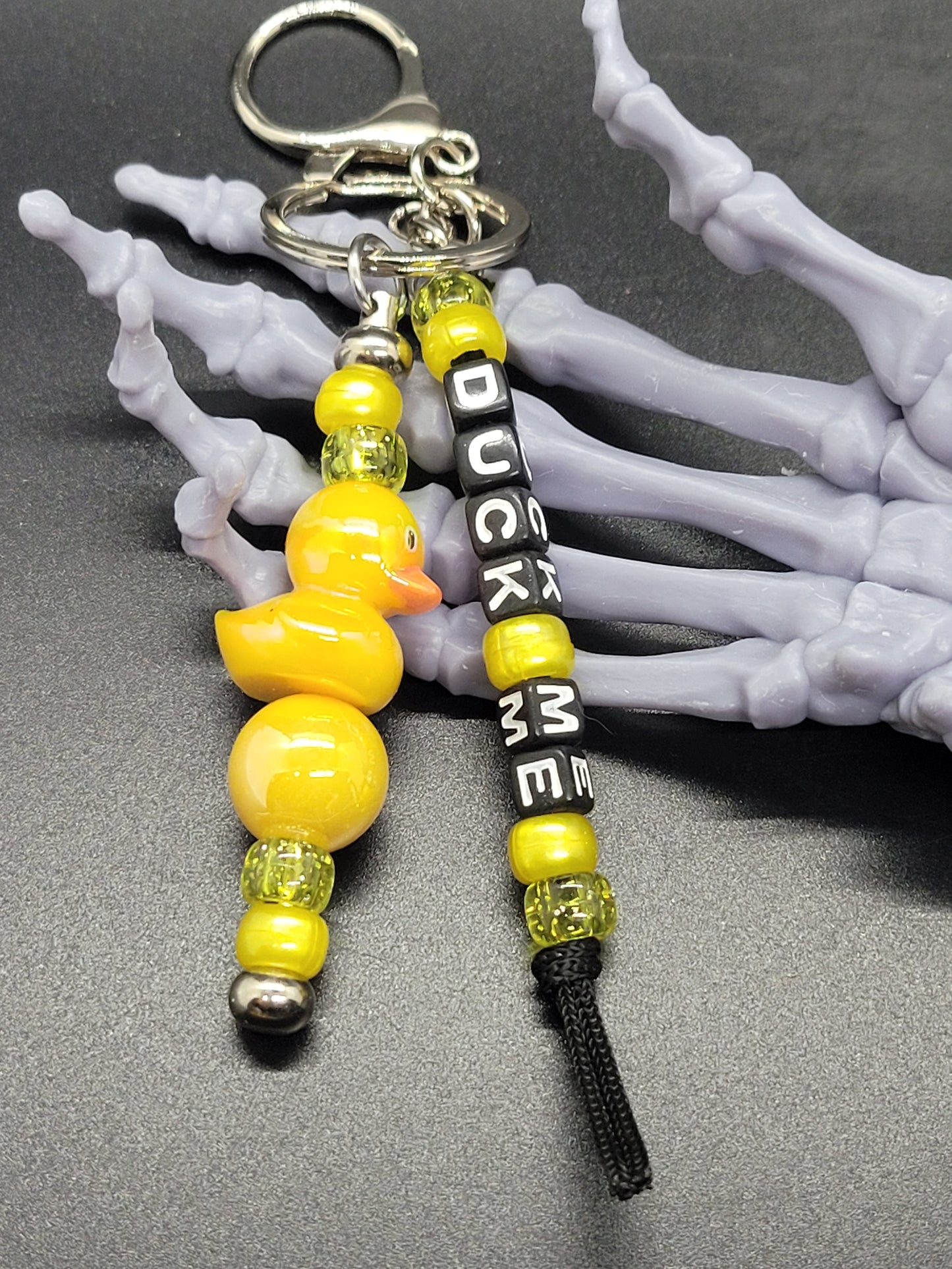 Rubber Ducky Beaded Key Chain Custom Phrase Yellow Keychain