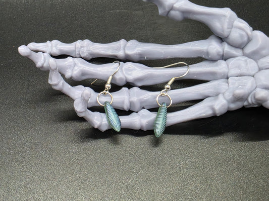 Dainty Uranium Glass Drop Earrings Etched Feather Drop 9