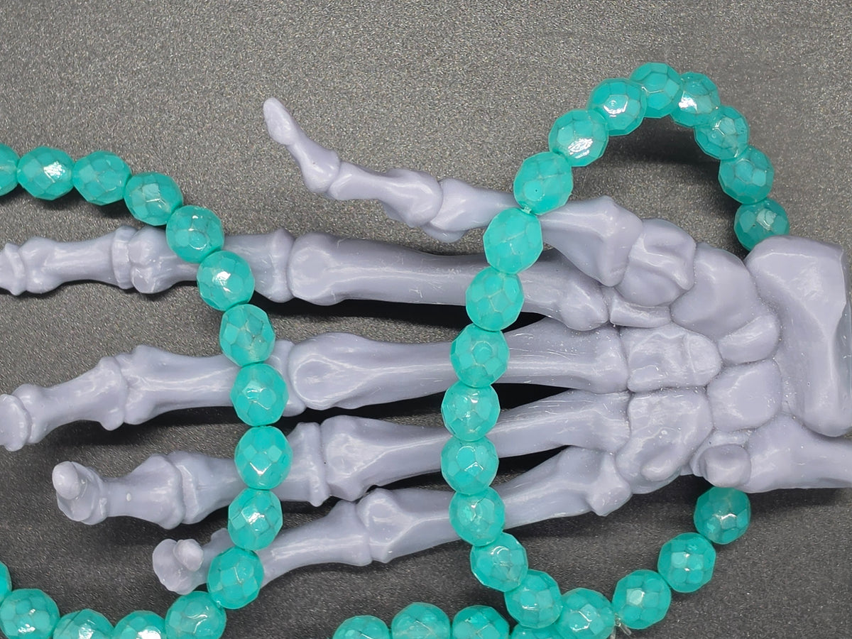 Vintage Czech Glass Stretch Bracelet 8mm Aqua Green Opal