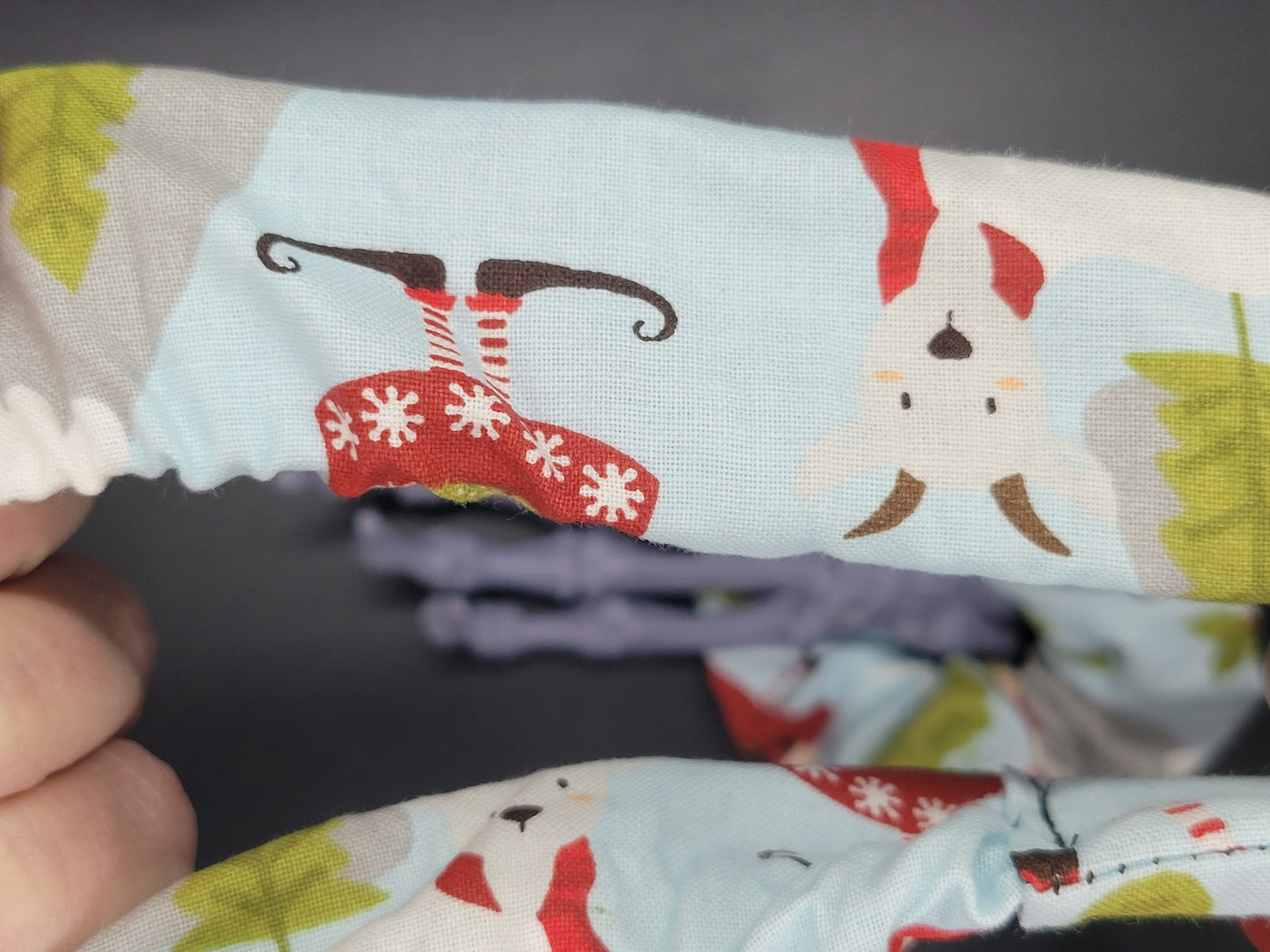 Blue Gnome 2 Christmas Themed 100% Cotton and Elastic Hair Tie Scrunchie