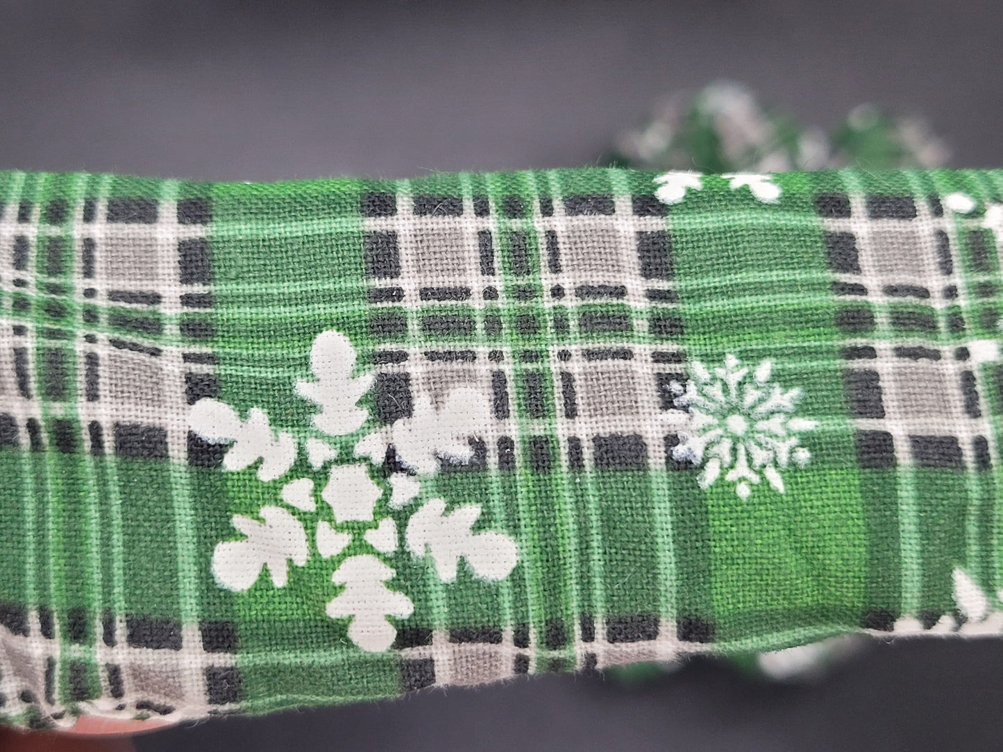 Green Snowflake Plaid Christmas Themed 100% Cotton and Elastic Hair Tie Scrunchie