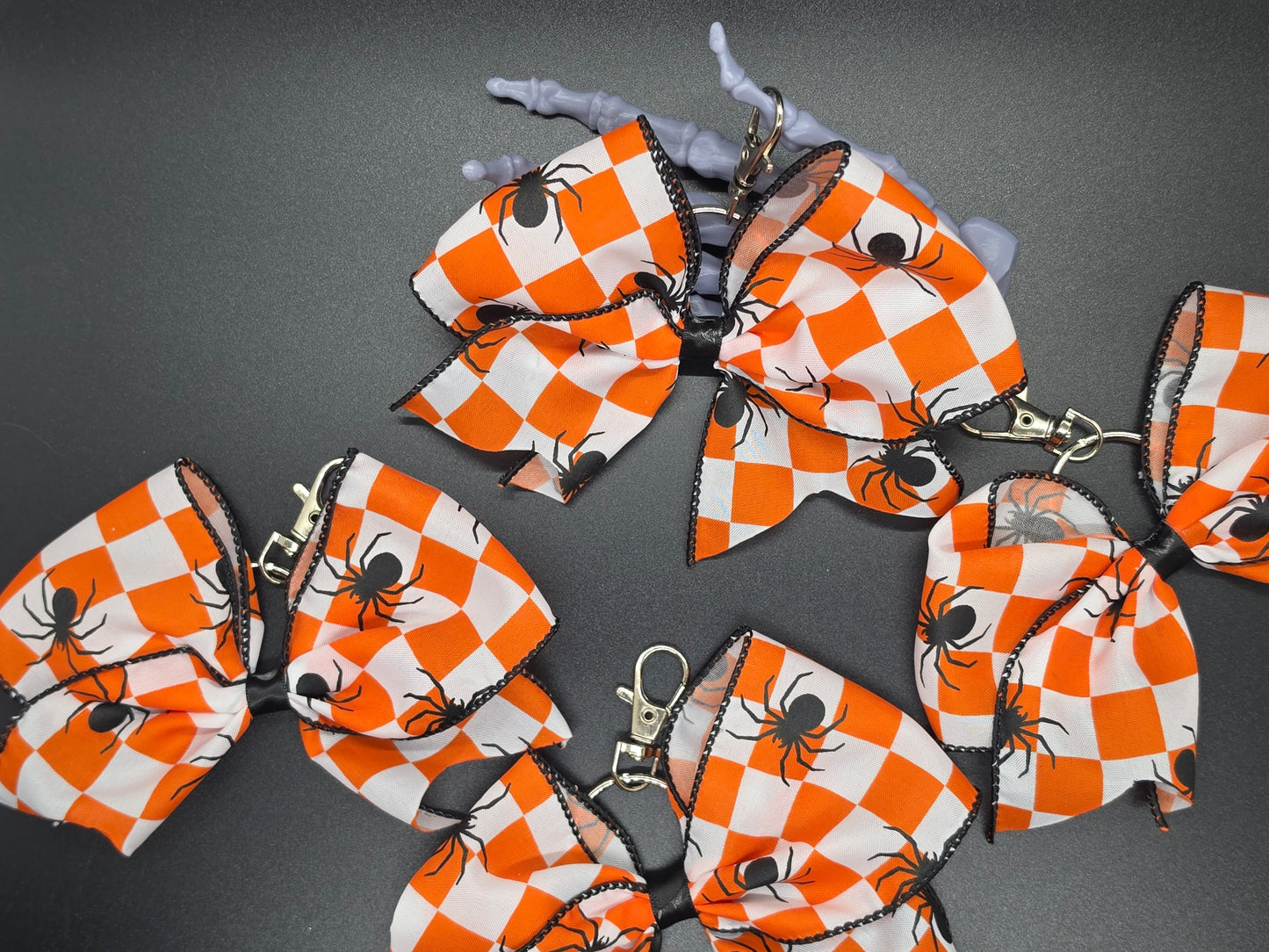 Halloween Spider Check Purse Charm Cheer Bow Style Clip Handmade