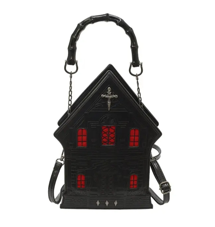 Gothic Haunted House Faux Leather Purse