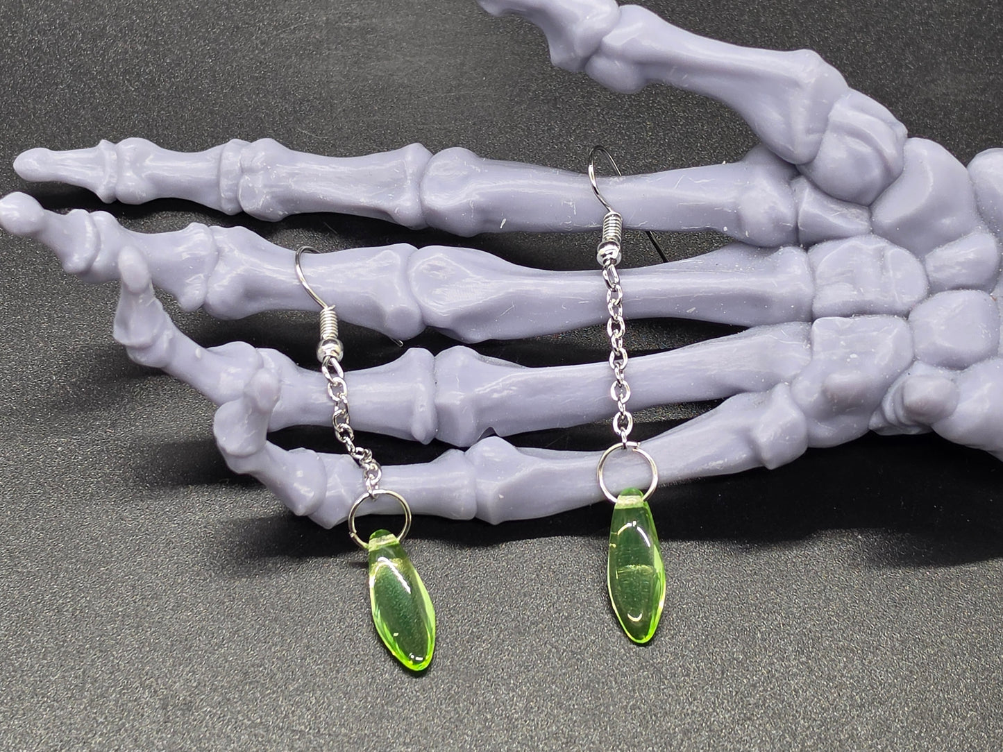 Dainty Uranium Glass Drop Earrings Chain Vaseline Drop 13
