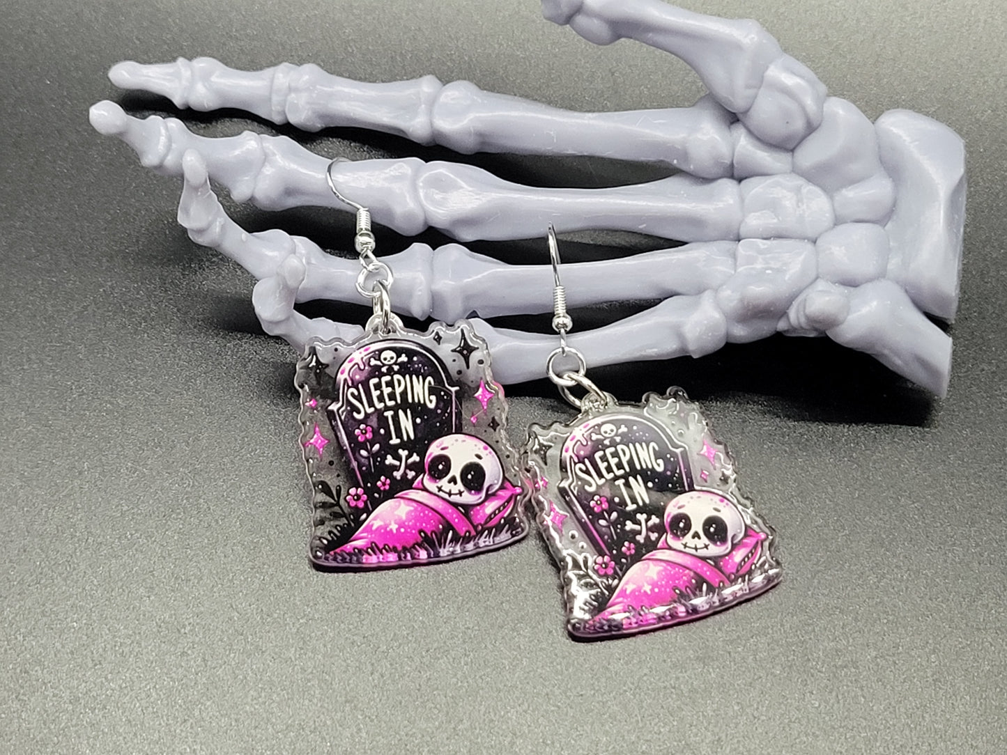 Sleeping In Skeleton Resin Earrings Necklace Valloween