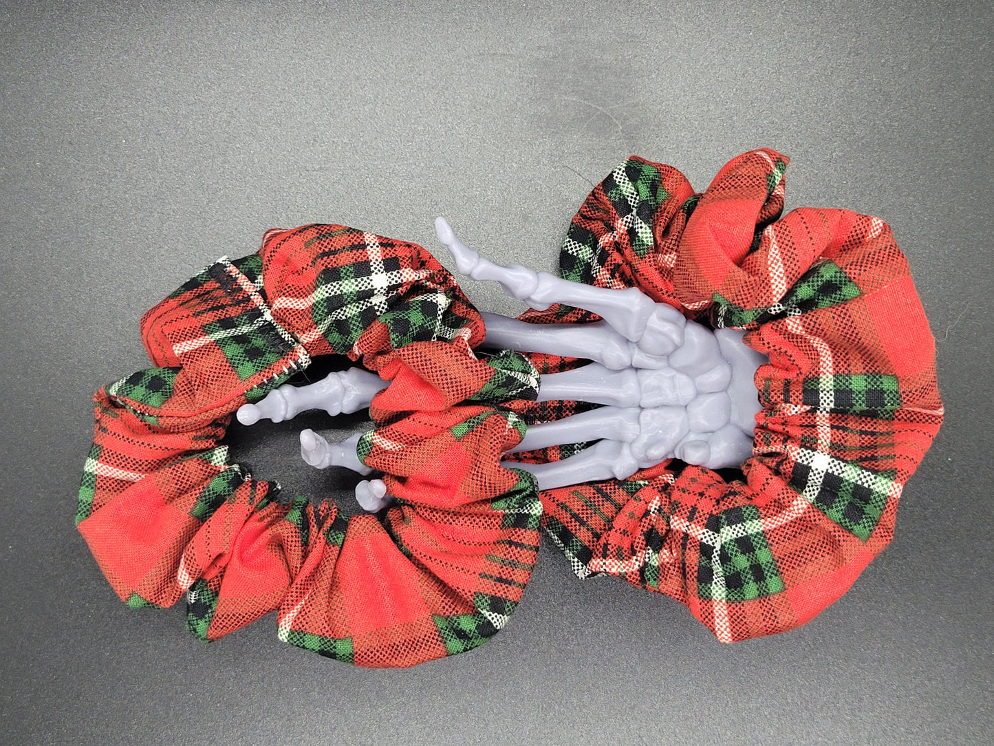 Red Plaid 2 Christmas Themed 100% Cotton and Elastic Hair Tie Scrunchie