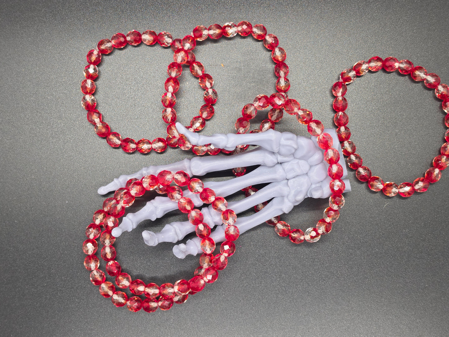 Vintage Czech Glass Stretch Bracelet 8mm Fire and Crystal