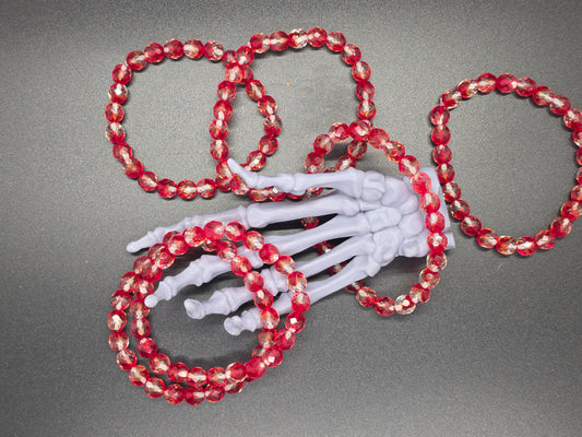 Vintage Czech Glass Stretch Bracelet 8mm Fire and Crystal