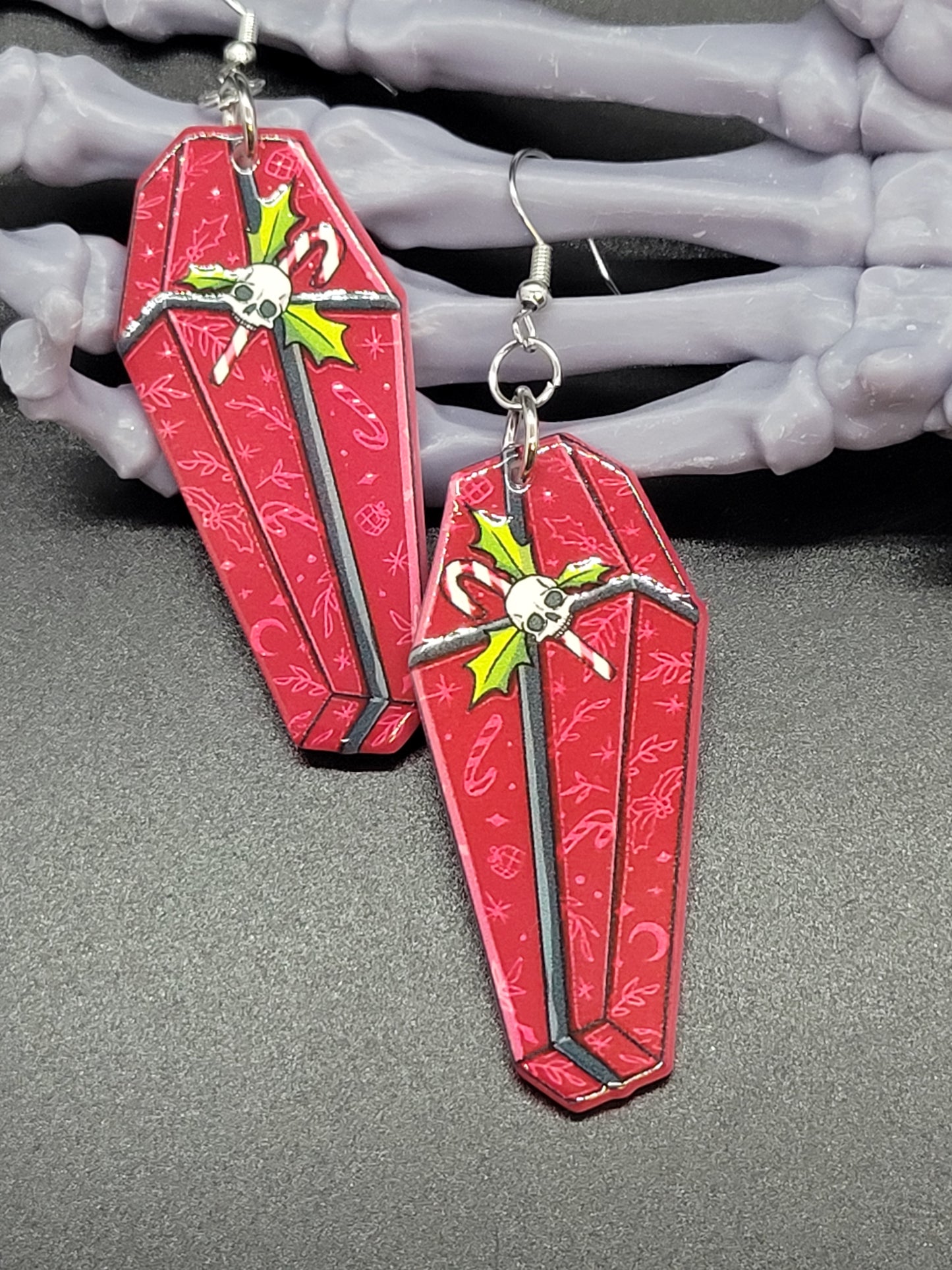 Red Christmas Coffin Acrylic Earrings