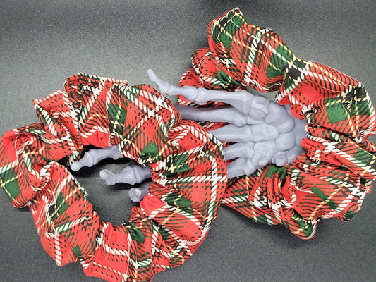 Red Plaid 1 Christmas Themed 100% Cotton and Elastic Hair Tie Scrunchie