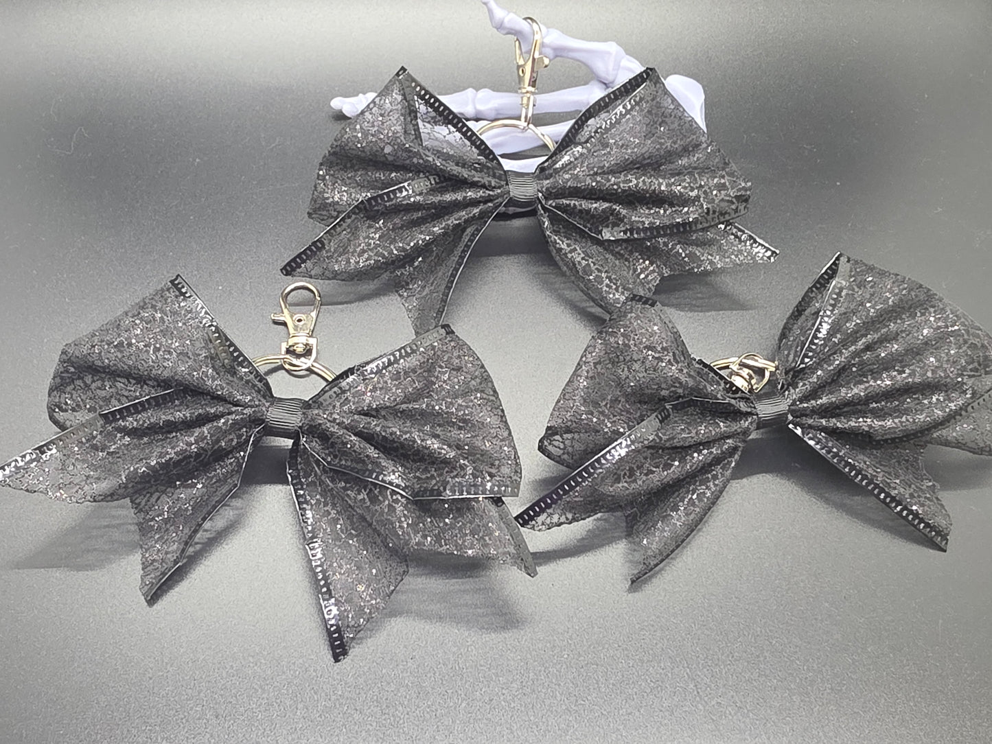 Black Spiderwebs Purse Charm Cheer Bow Style Clip Handmade