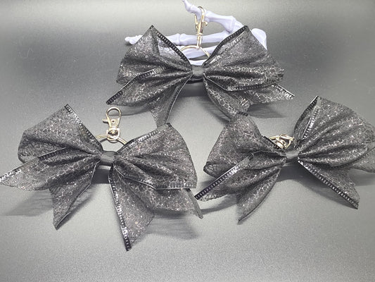 Black Spiderwebs Purse Charm Cheer Bow Style Clip Handmade