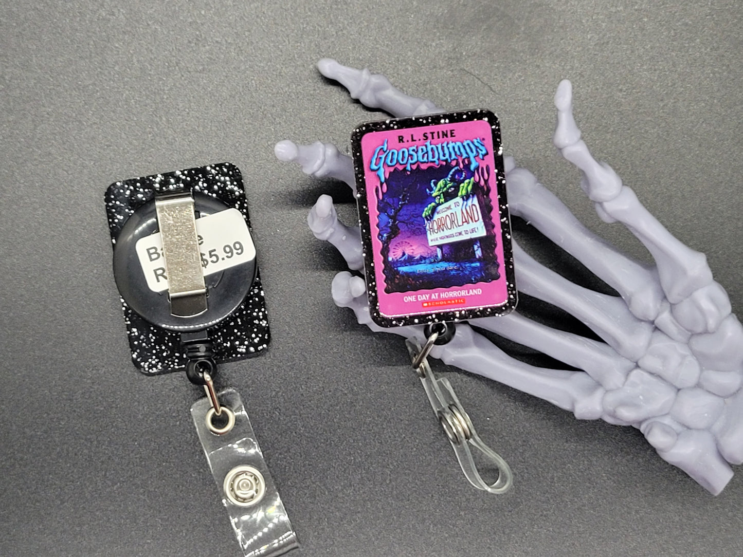 Black Goosebumps Book Glitter Acrylic Badge Reel
