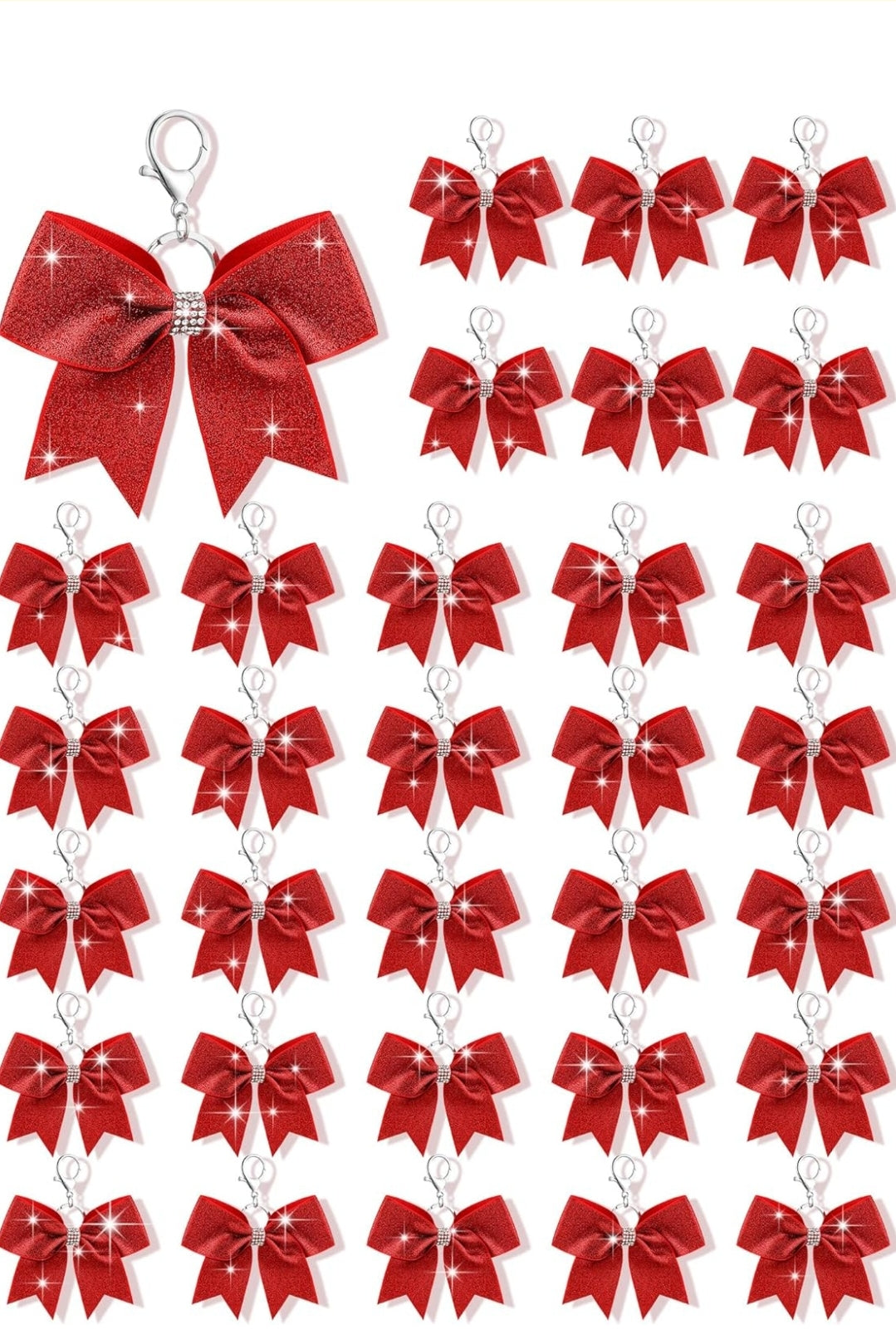 Purse Charm Red Glitter Cheer Bow Style Rhinestone Clip