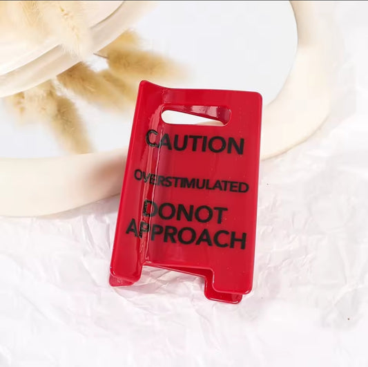 Red Small Warning Sign Acrylic Hair Claw Clip
