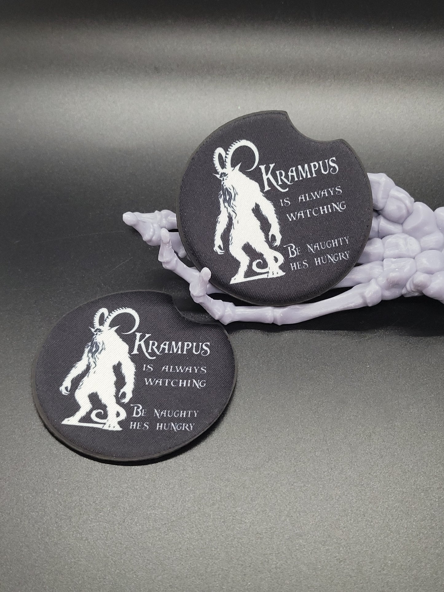 Krampus is Hungry Neoprene Car Coaster Set of 2