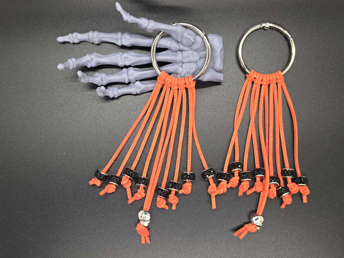 Orange Western Gothic Boot Skull Fringe Bag Charm Key Chain Clips