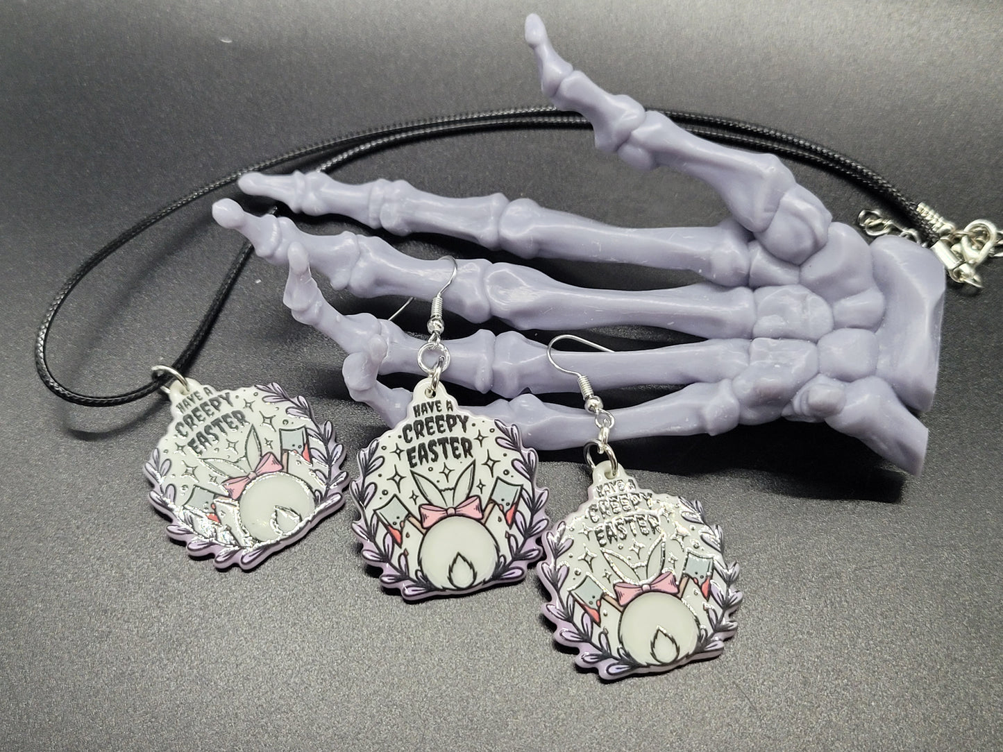 Creepy Bunny Resin Earrings Necklace Creepster