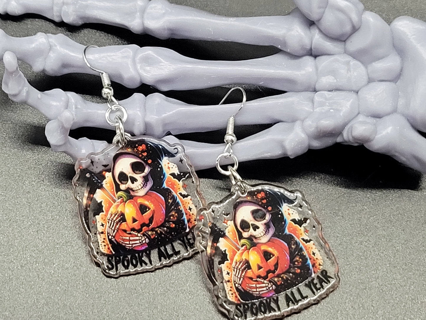Spooky All Year Reaper Resin Earrings Necklace Valloween