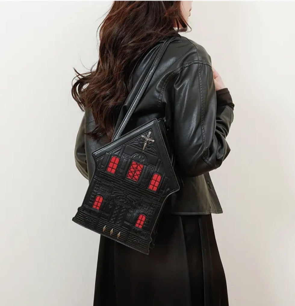 Gothic Haunted House Faux Leather Purse