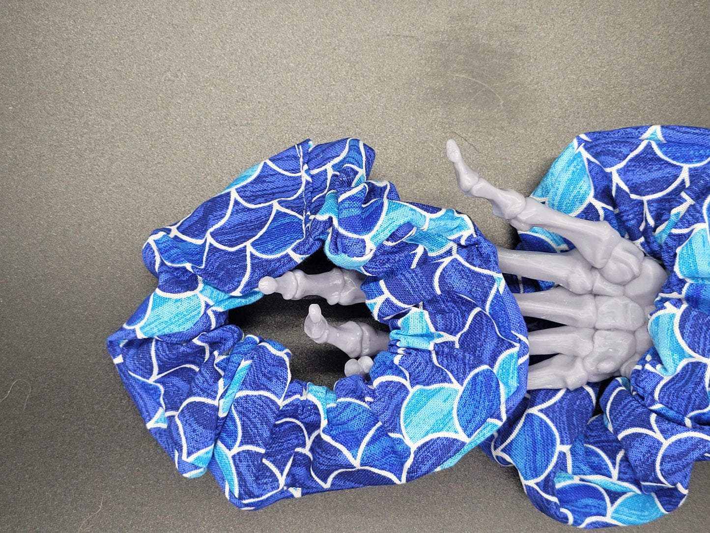 Blue Mermaid Scale Cotton and Elastic Hair Tie Scrunchie