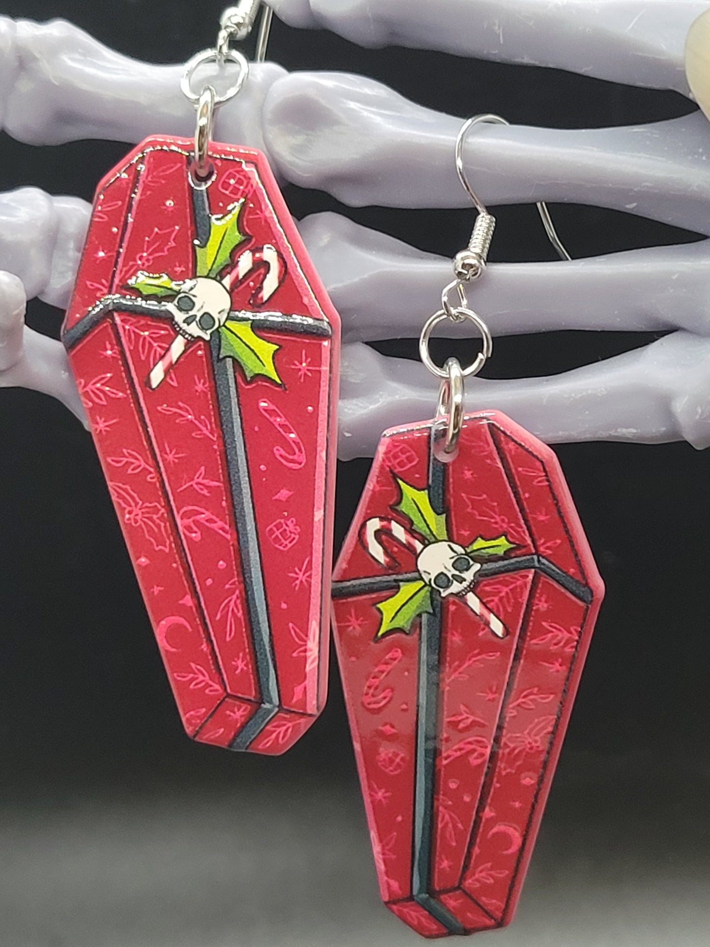 Red Christmas Coffin Acrylic Earrings