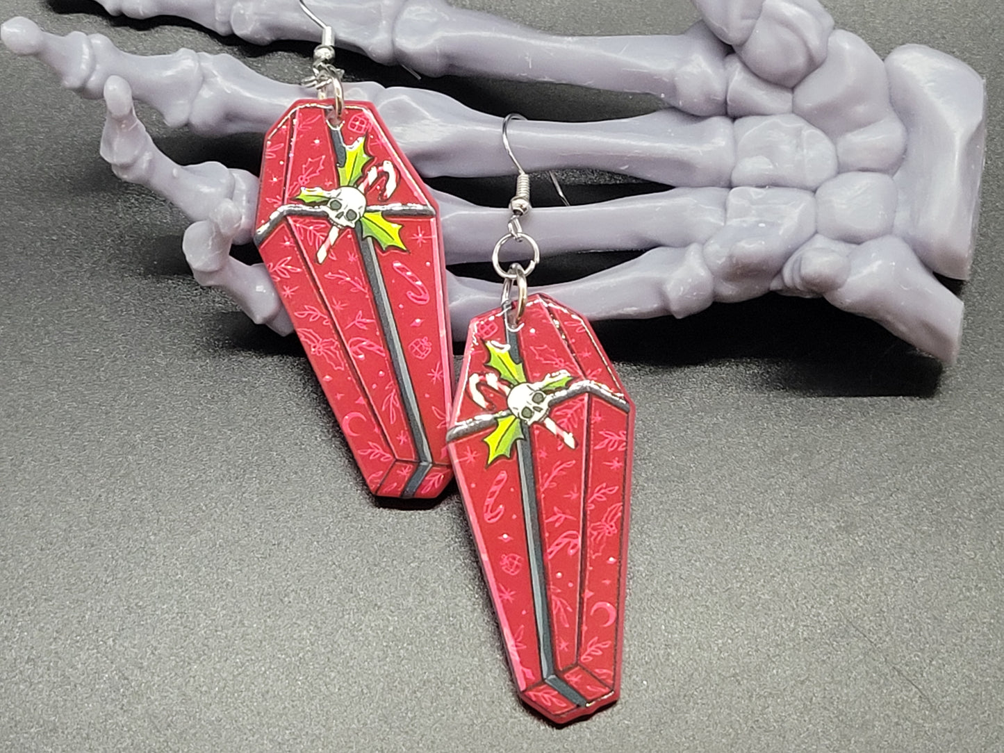 Red Christmas Coffin Acrylic Earrings