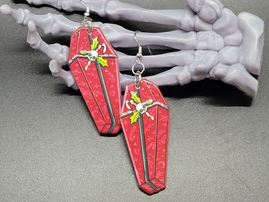 Red Christmas Coffin Acrylic Earrings