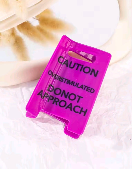 Purple Small Warning Sign Acrylic Hair Claw Clip